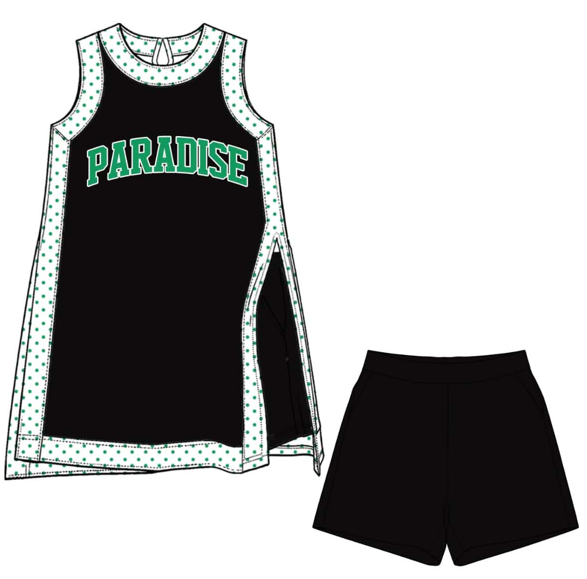 Preorder (moq 5) Baby Girls Sleeveless Paradise Split Tunic Pockets Short Team Clothes Sets
