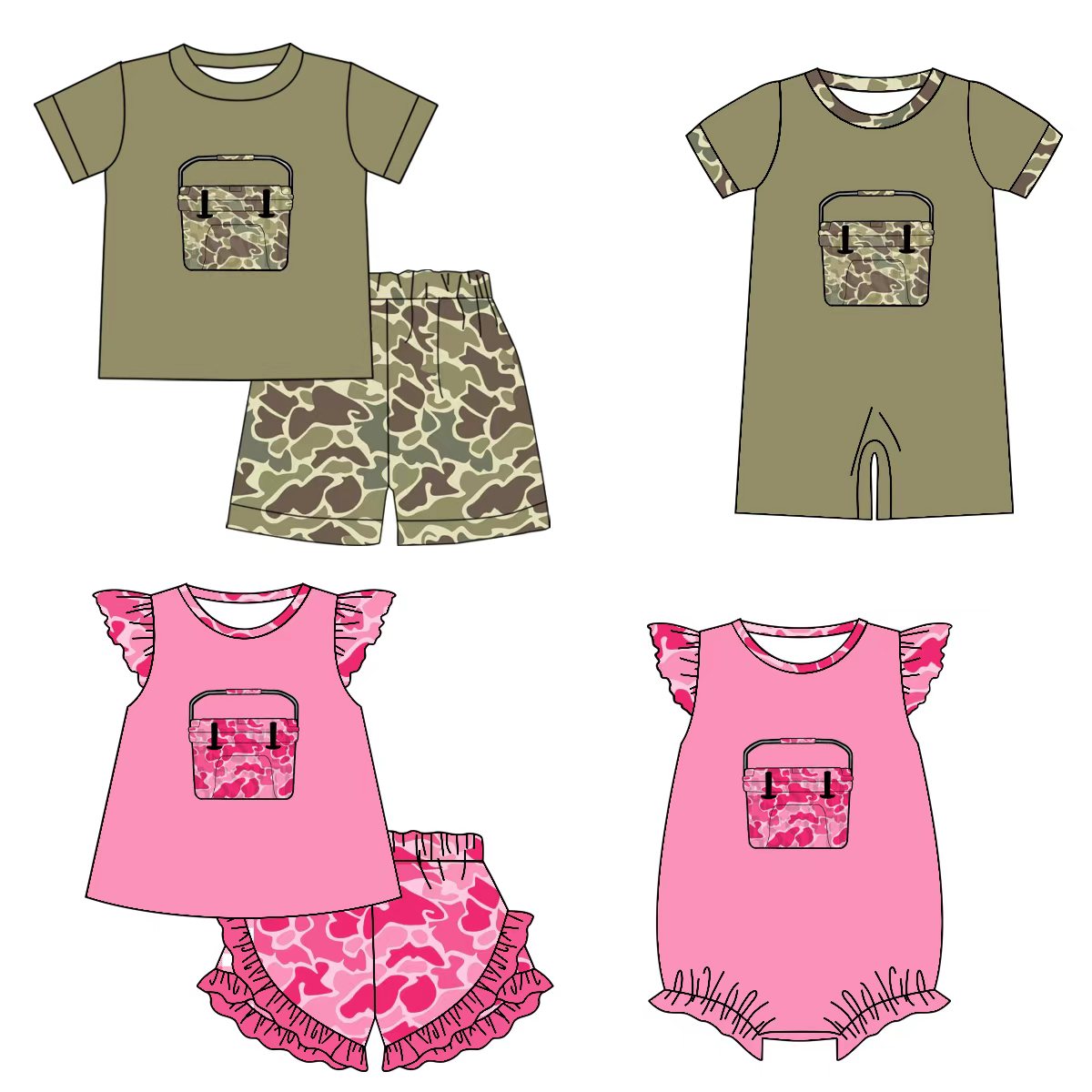 Preorder moq 5 (each item)Baby Boys Girls Southern Camo Boxes Shorts Hunting Clothes Sets Rompers