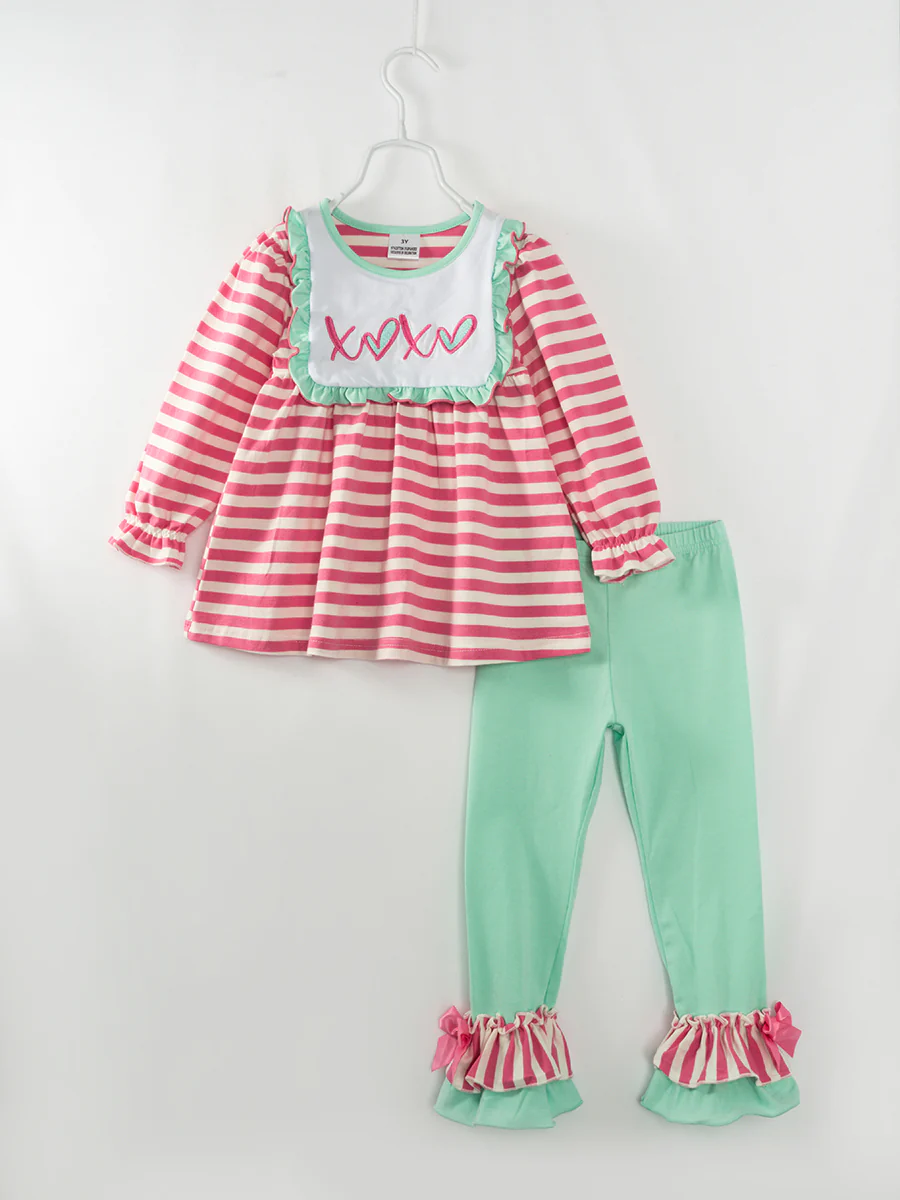 Baby Girls XOXO Valentines Tunic Top Ruffle Pants Clothes Sets preorder(moq 5)