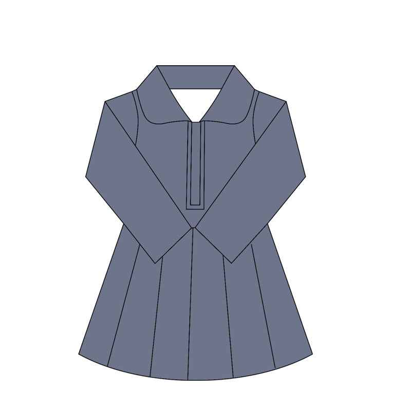 Preorder moq 10 Baby Girls Gray Long Sleeves Zipper Activity Wear Yoga Knee Length Dresses