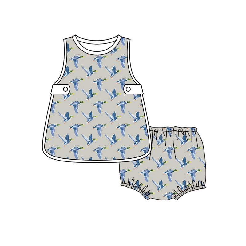 Preorder moq 5 Baby Boys Ducks Plaid Hunting Top Bummies Short Clothes Set