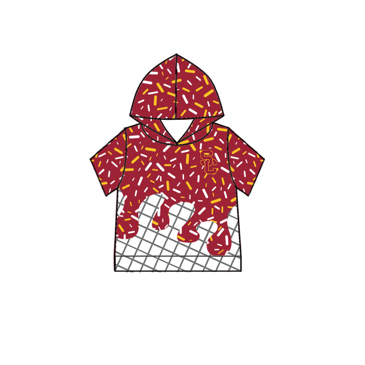 Preorder (moq 5)Baby Boys Short Sleeve Red Sprinkles Drip USC Trojans Team Hoodies Top