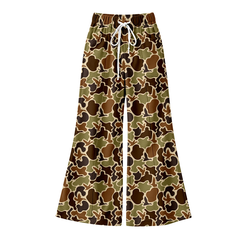 Preorder (moq 5) Women Clothes Vintage Green Duck Hunting Camo Print High Waist Flare Bell Bottom Pant