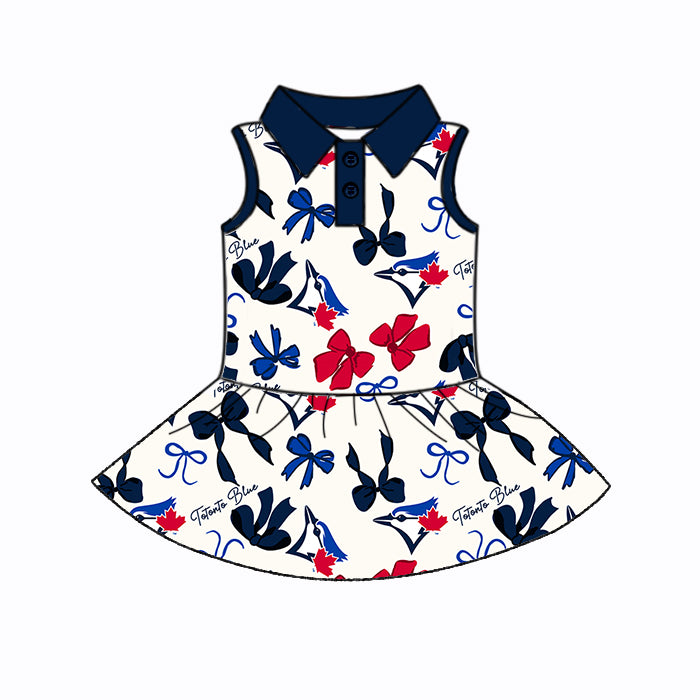 Preorder (moq 5)Baby Girls Navy Sleeveless Bows Plaid Eagle Button Team Knee Length Dresses