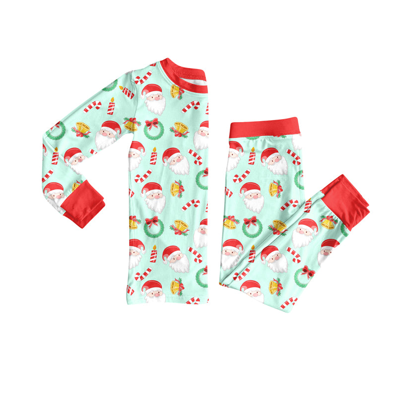 Preorder(moq 5) Baby Girls Santa Candy Cane Bows Top Pants Christmas Pajamas Set