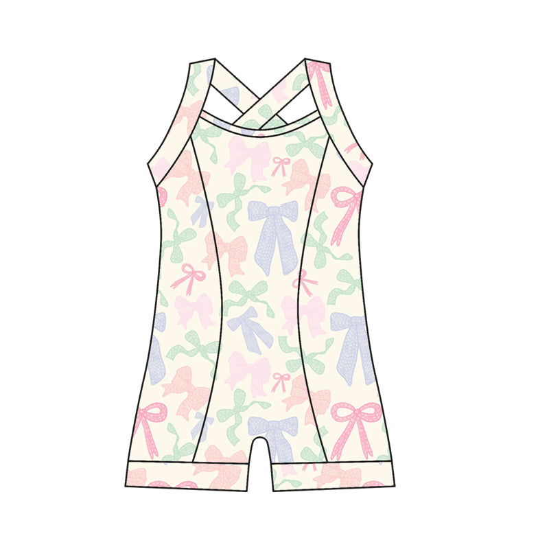 Preorder moq 10 Baby Girls Strap Colorful Bows Activity Wear Yoga Jumpsuits