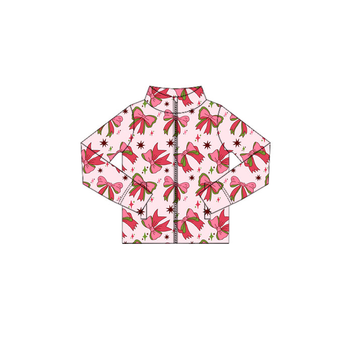 Preorder (moq 5)Baby Girls Long Sleeves Red Bows Stars Zipper Pockets Jackets Top