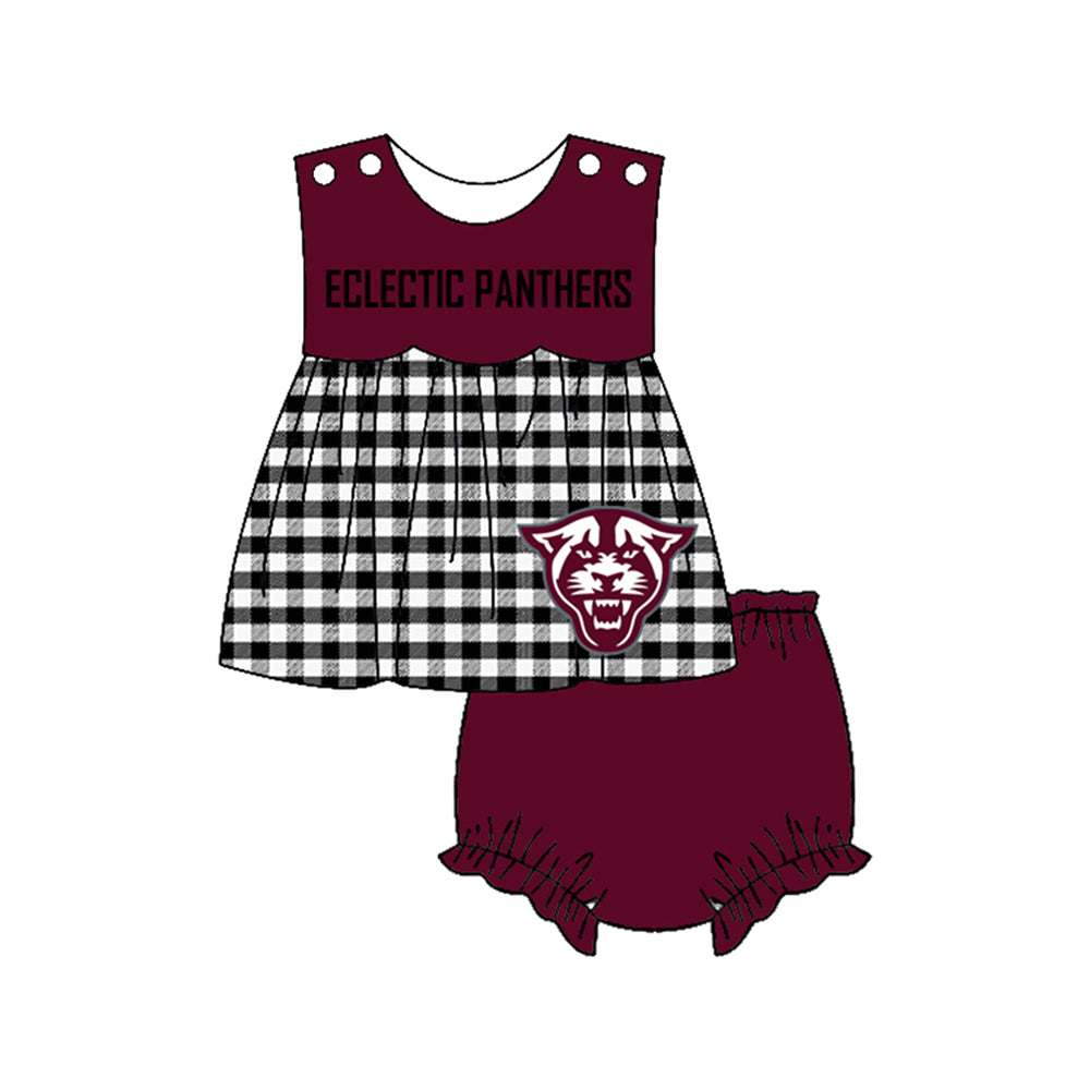 Preorder moq 5 Baby Girls Eclectic panthers Bummies Shorts Team Clothes Set