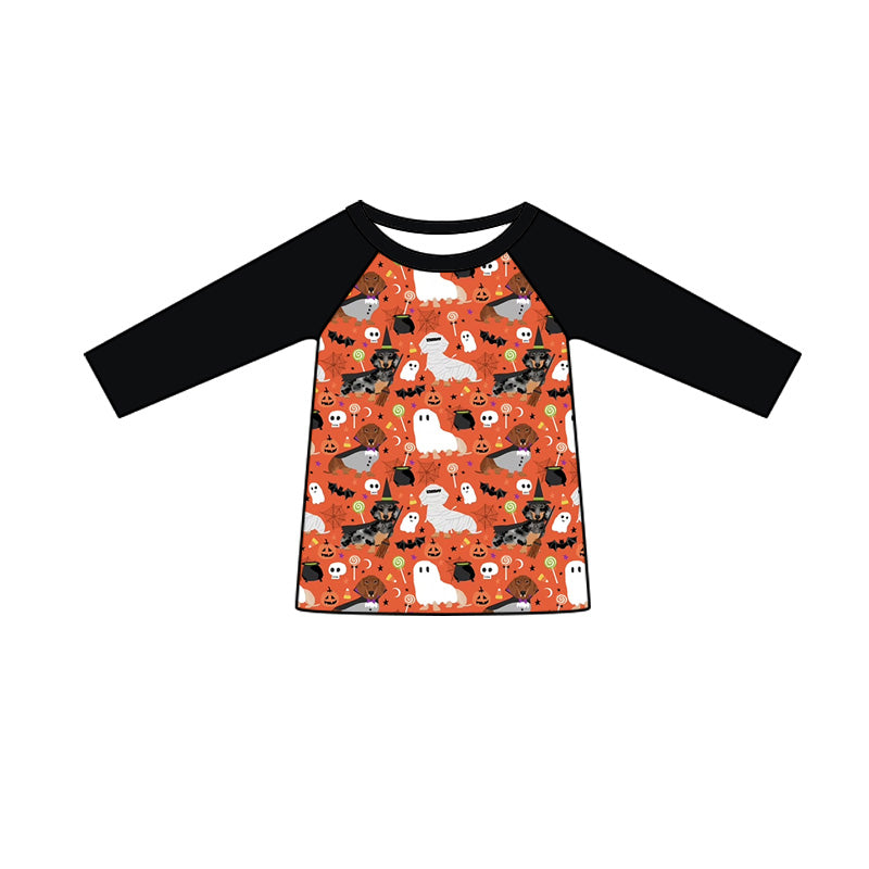 Preorder (moq 5)Baby Boys Long Sleeve Dogs Ghost Pumpkins Halloween T-shirts Top