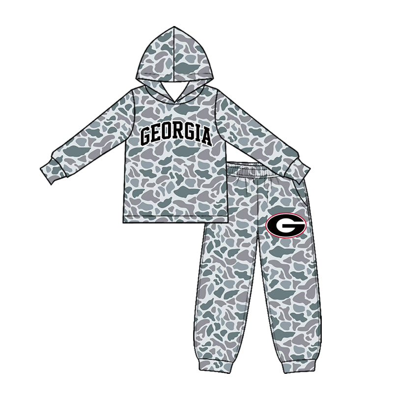 Preorder (moq 5) Baby Boy Clothes Georgia Team Light Gray Camo Print Long Sleeve Hoodie Jogger Pant Set
