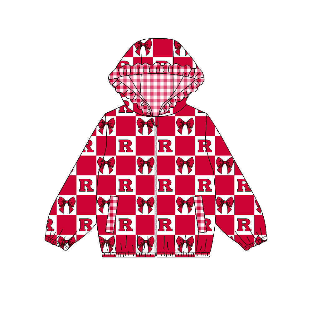 Preorder (moq 5) Baby Girls Bows Rutgers Checked Team Ruffle Hoodie Tops