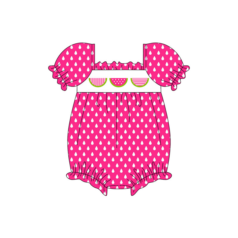 Preorder(moq 5)Baby Infant Girls Pink Polka Dots Watermelon Print Summer Rompers