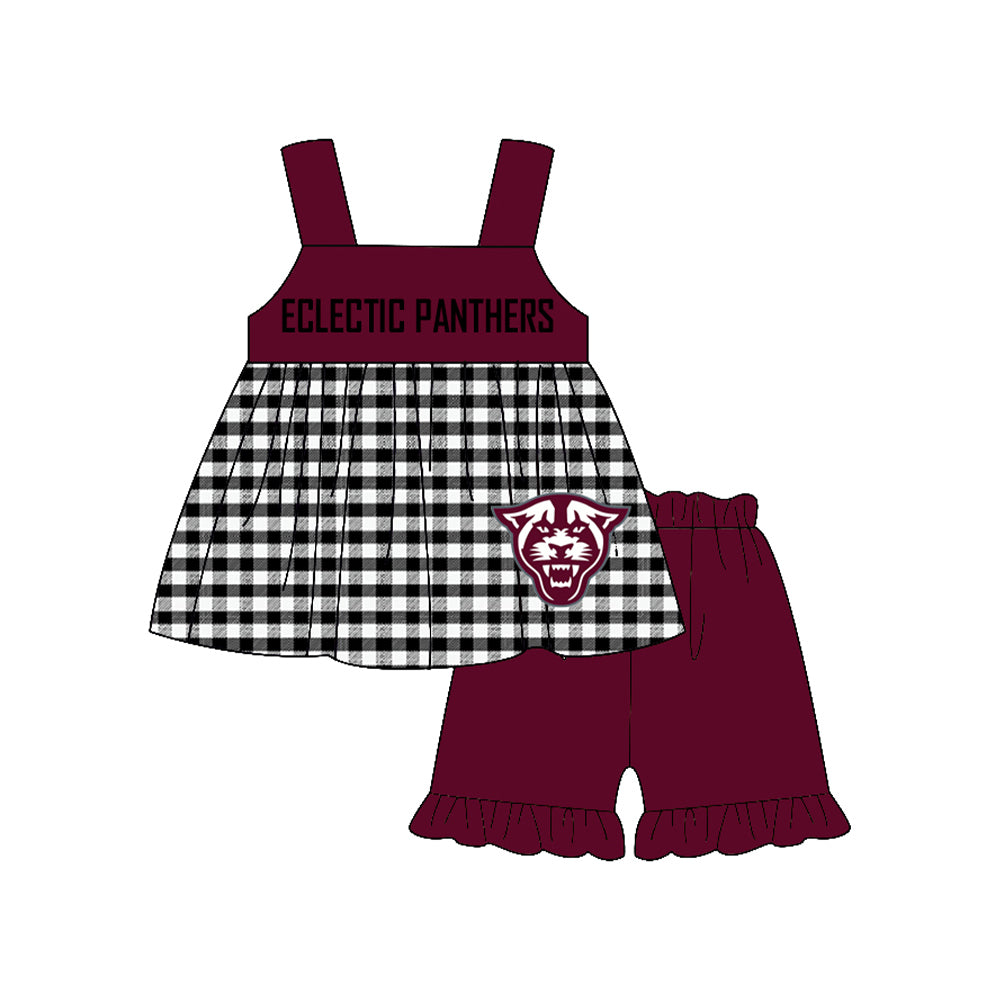 Preorder moq 5 Baby Girls Eclectic panthers Ruffle Shorts Team Clothes Set