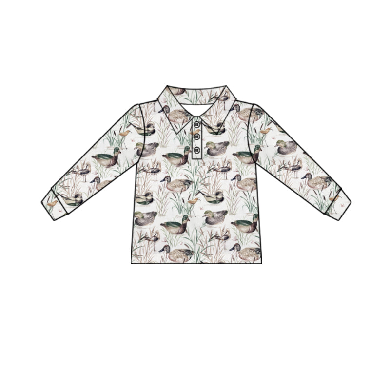 Preorder (moq 5)Baby Boys Long Sleeve Ducks Hunting Button Polo Shirts Top