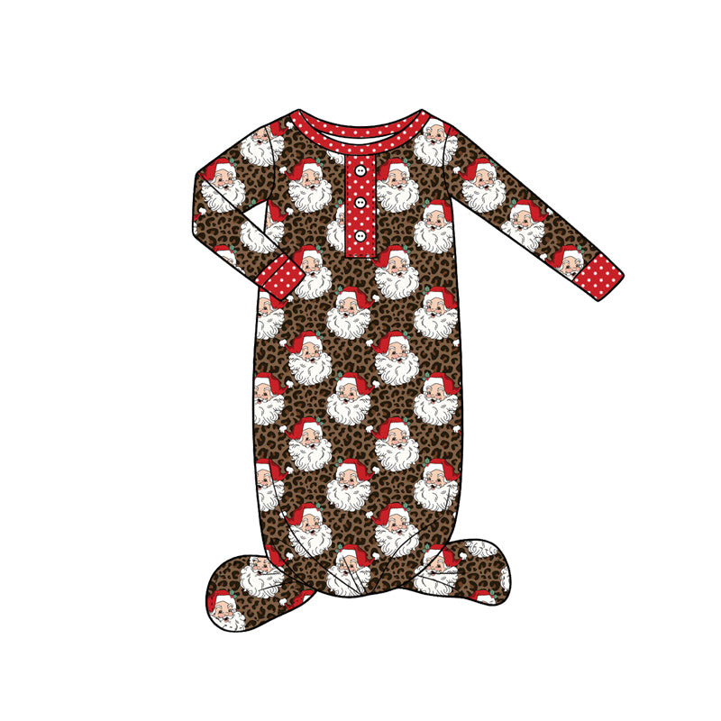 Preorder(moq5) Baby Christmas Footed Sleeper Long Sleeve Button Front Xmas Infant Sleep Gown