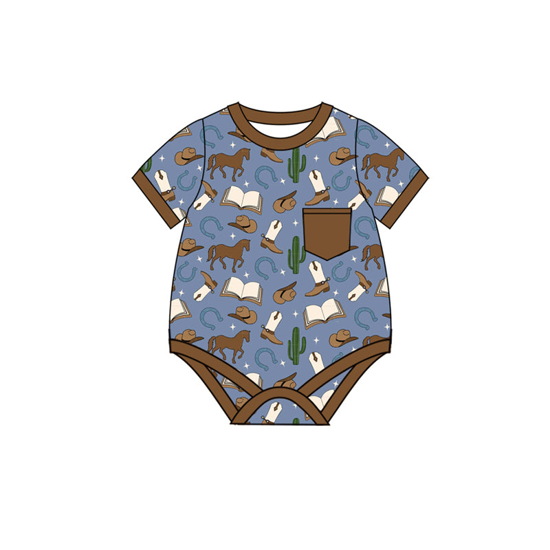 Preorder(moq 5)Baby Infant Boys Rodeo Saddle Pocket Summer Rompers