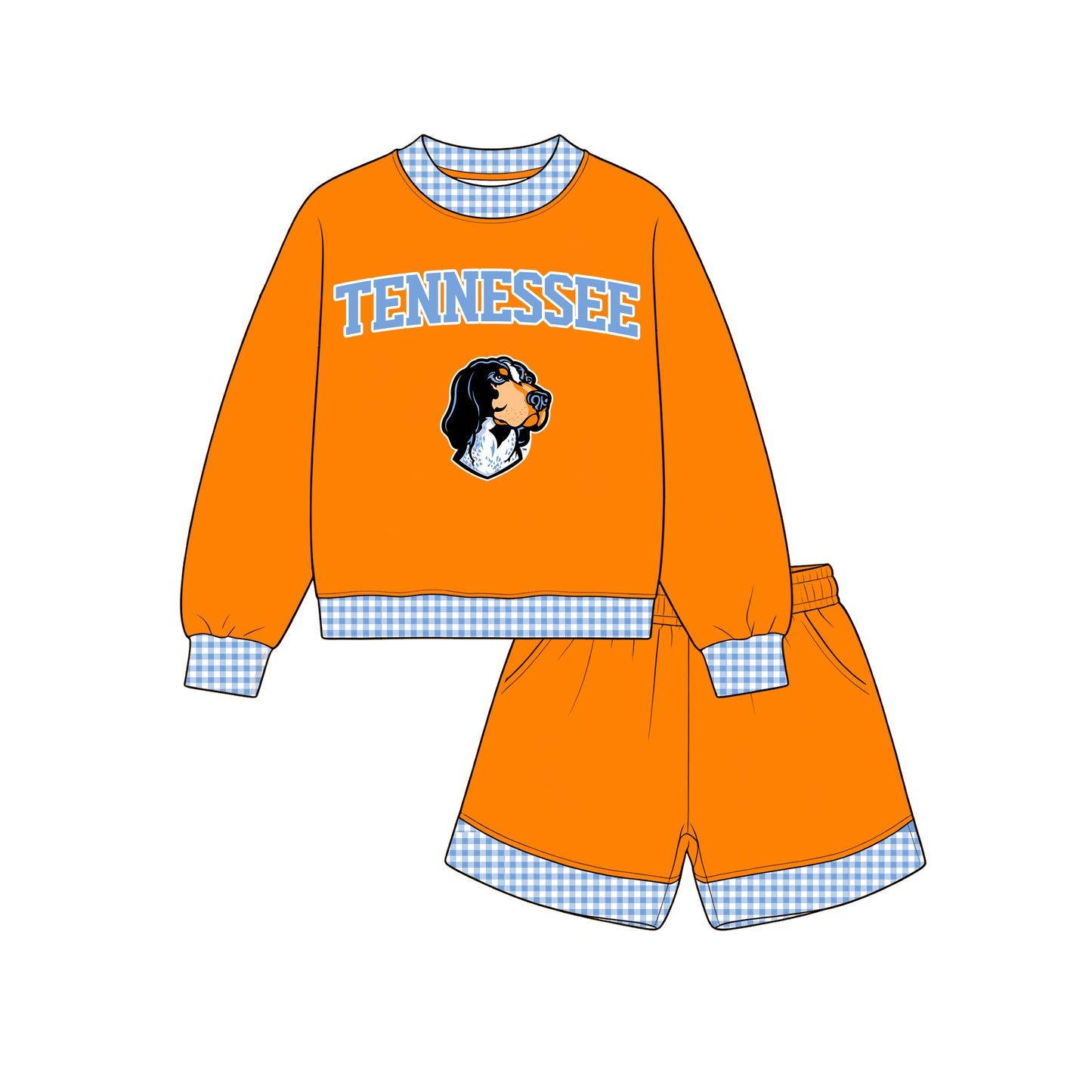 Preorder (moq 5)Baby Girls Tennessee Long Sleeve Top Pockets Shorts Team Clothes Sets
