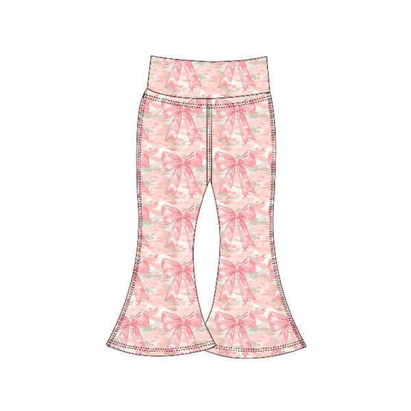 Preorder (moq 5)Baby Girls Peach Camo Bows Plaid Yoga Bell Bottom Pants