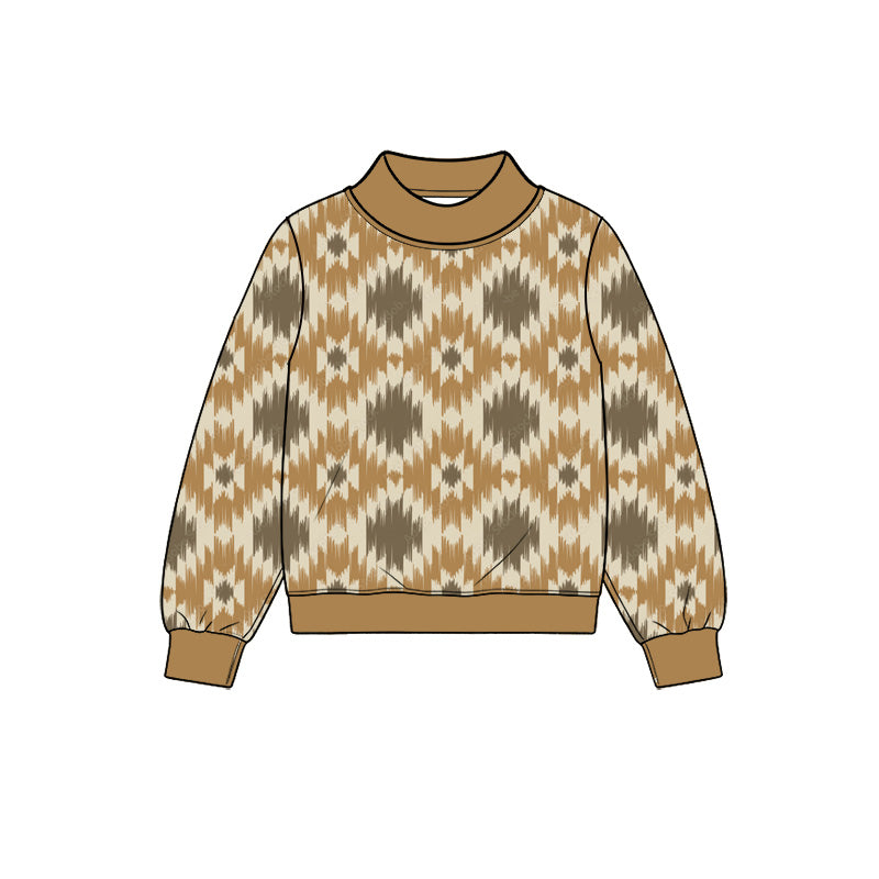Preorder (moq 5) Baby Boy Clothes Western Ikat Abstract Geometric Print Long Sleeve Mock Neck Top