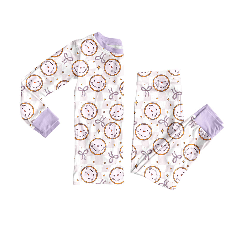 Preorder(moq 5) Baby Girls Purple Smile Bows Top Pants Lounge Wear Pajamas Sets