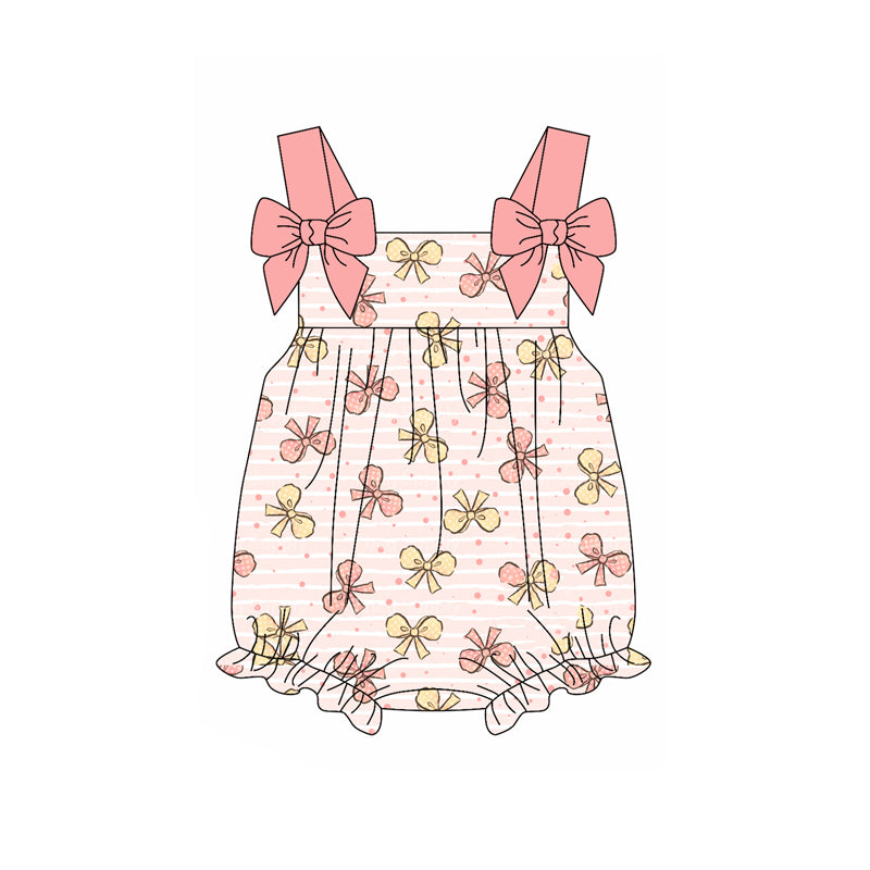 Preorder(moq 5)Baby Infant Girls Pink Yellow Bows Straps Summer Rompers