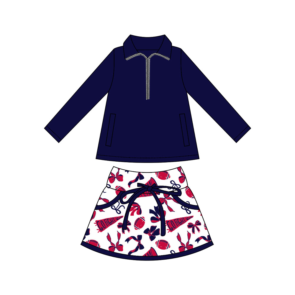 Preorder moq 5 Baby girls Navy Pullover team Tee Shirts Red Skorts Clothes Sets