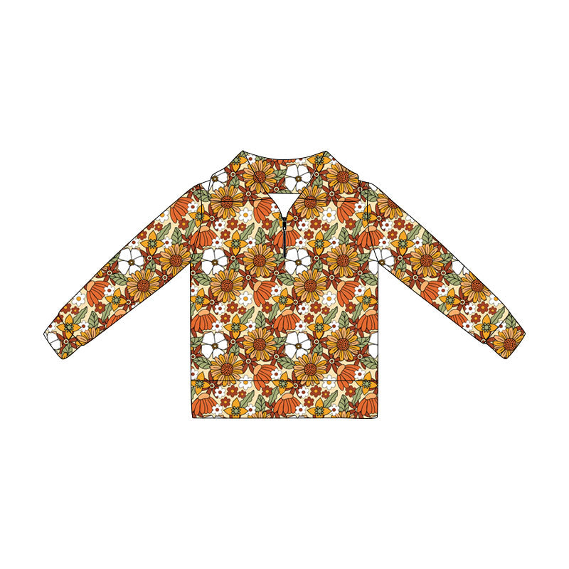 Preorder (moq 5)Baby Girls Long Sleeve Colorful Flowers Fall Zip Pullovers Top