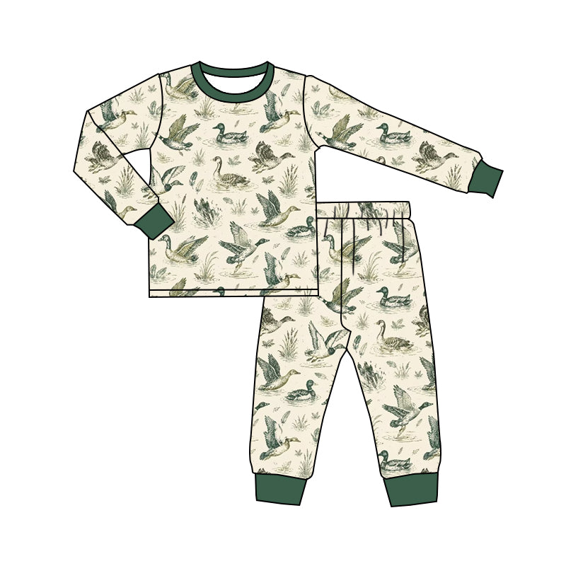 Preorder (moq 5) Baby Boy Clothes Duck Wetland Reed Print Long Sleeve Top Jogger Pant Pajama Set