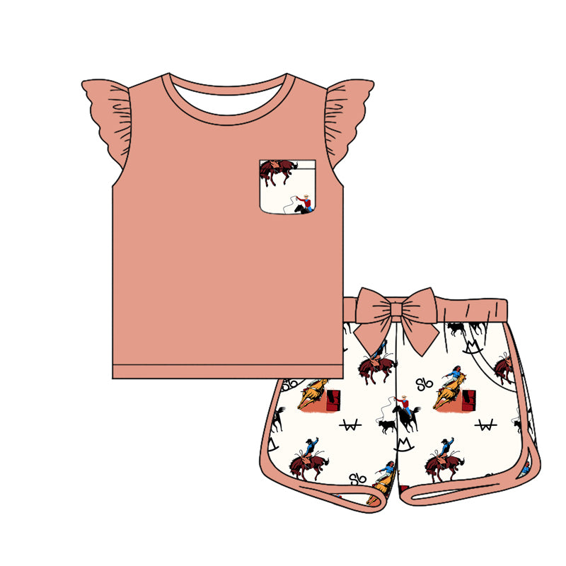 Preorder (moq 5)Baby Girls Western Rodeo Brand Shirt Top Bow Shorts Outfits