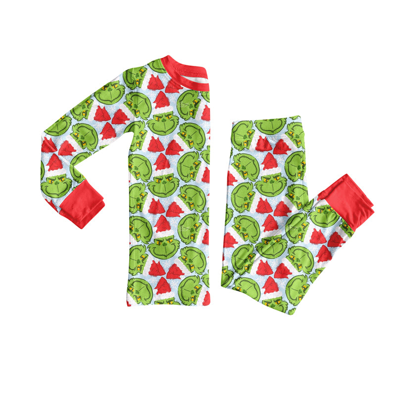 Preorder(moq 5) Baby Girls Green Face Plaid Top Pants Christmas Pajamas Set