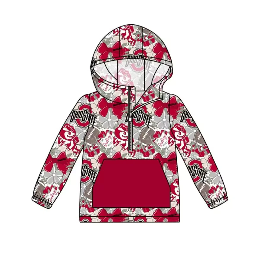 Preorder moq 5 Baby Girls Ohiostate Football Flowers Team Hooded Tops