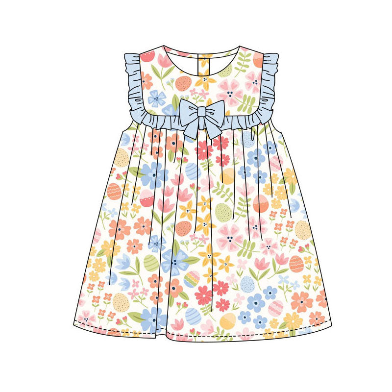 Preorder(moq 8)Baby Girls Colorful Flowers Eggs Easter Knee Length Dresses