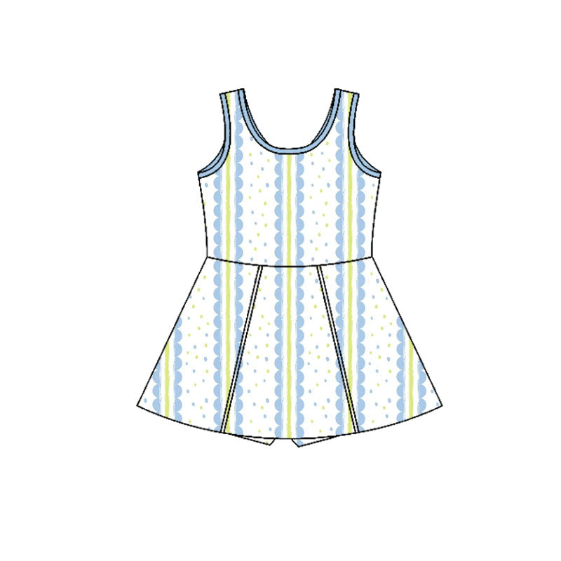 Preorder(moq 5) Baby Girls Sleeveless Blue Green Stripes Shorts Knee Length Dresses
