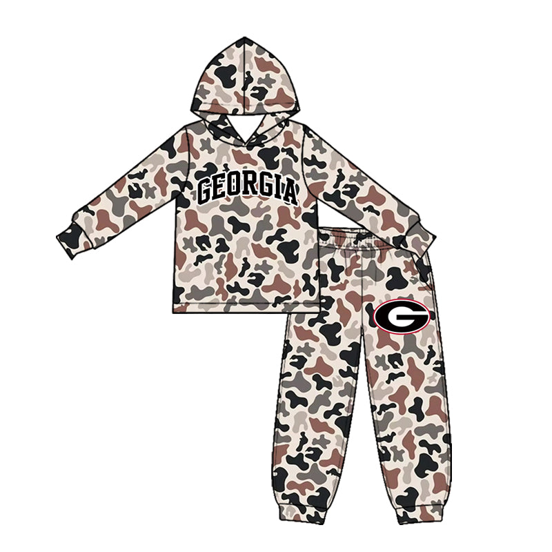 Preorder (moq 5) Baby Boy Clothes Georgia Team Beige Brown Camo Print Long Sleeve Hoodie Jogger Pant Set