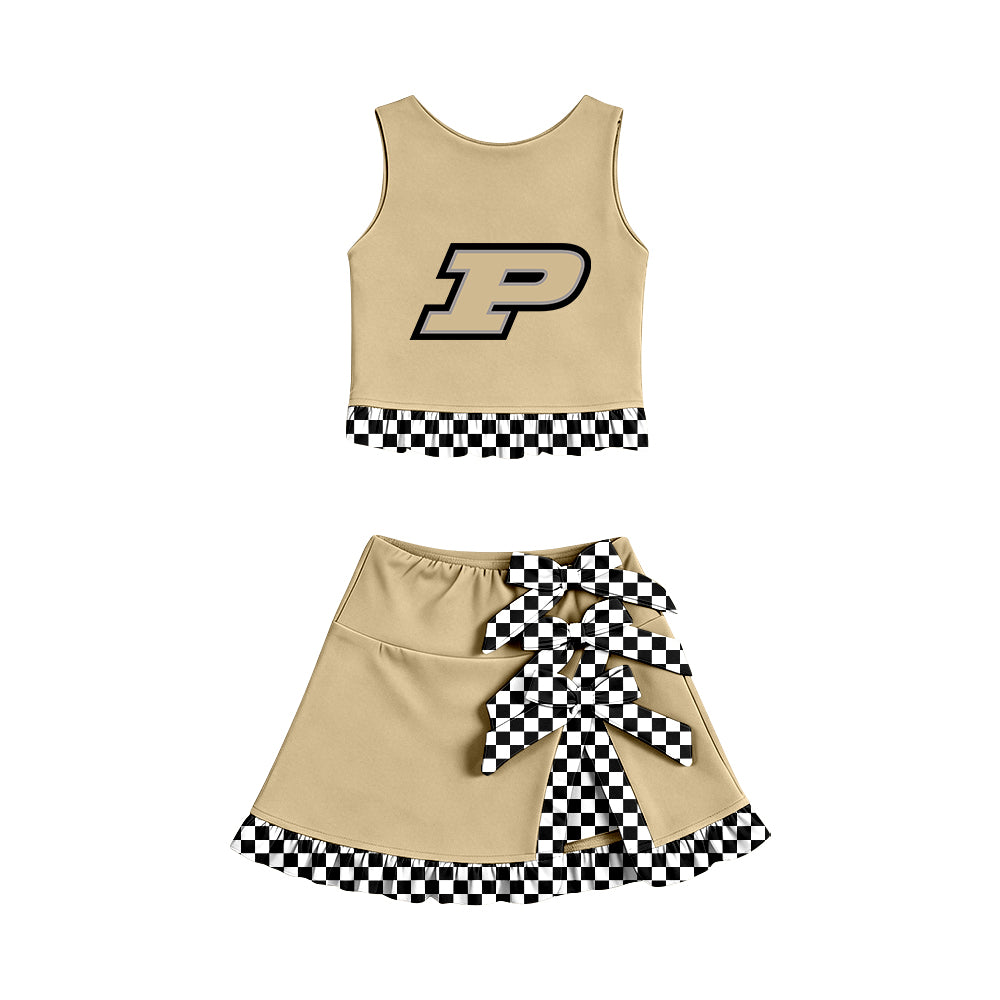 Preorder (moq 5) Baby Girls Purdue Vest Bows Skirt Short Team Clothes Set