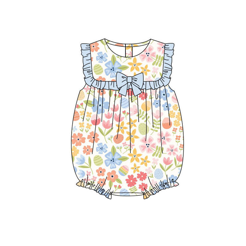 Preorder(moq 8)Baby Girls Colorful Flowers Eggs Easter Ruffle Rompers