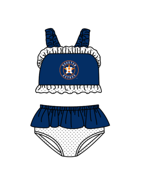 Preorder moq 5 Baby Girls Strap Houston Astros Vest Top Bummies Short Team Swimsuits