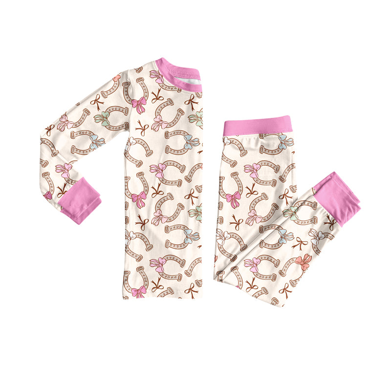 Preorder (moq 5)Baby Girls Long Sleeves Bows Horse Shoes Top Pant Pajamas Clothes Set