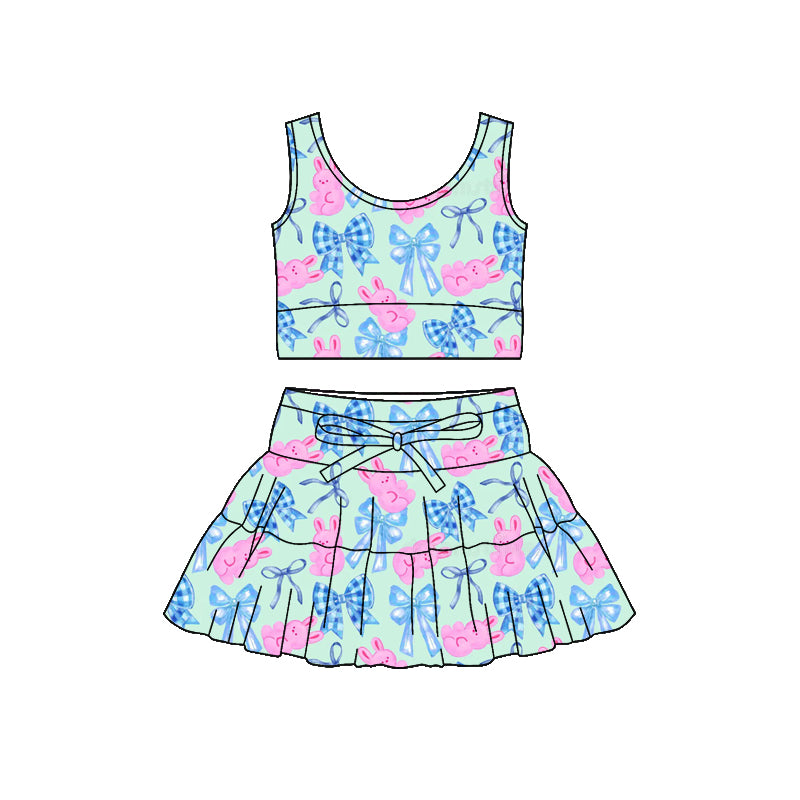 Preorder (moq 5)Baby Girls Rabbits Bows Vests Top Skirt Shorts Easter Clothes Sets