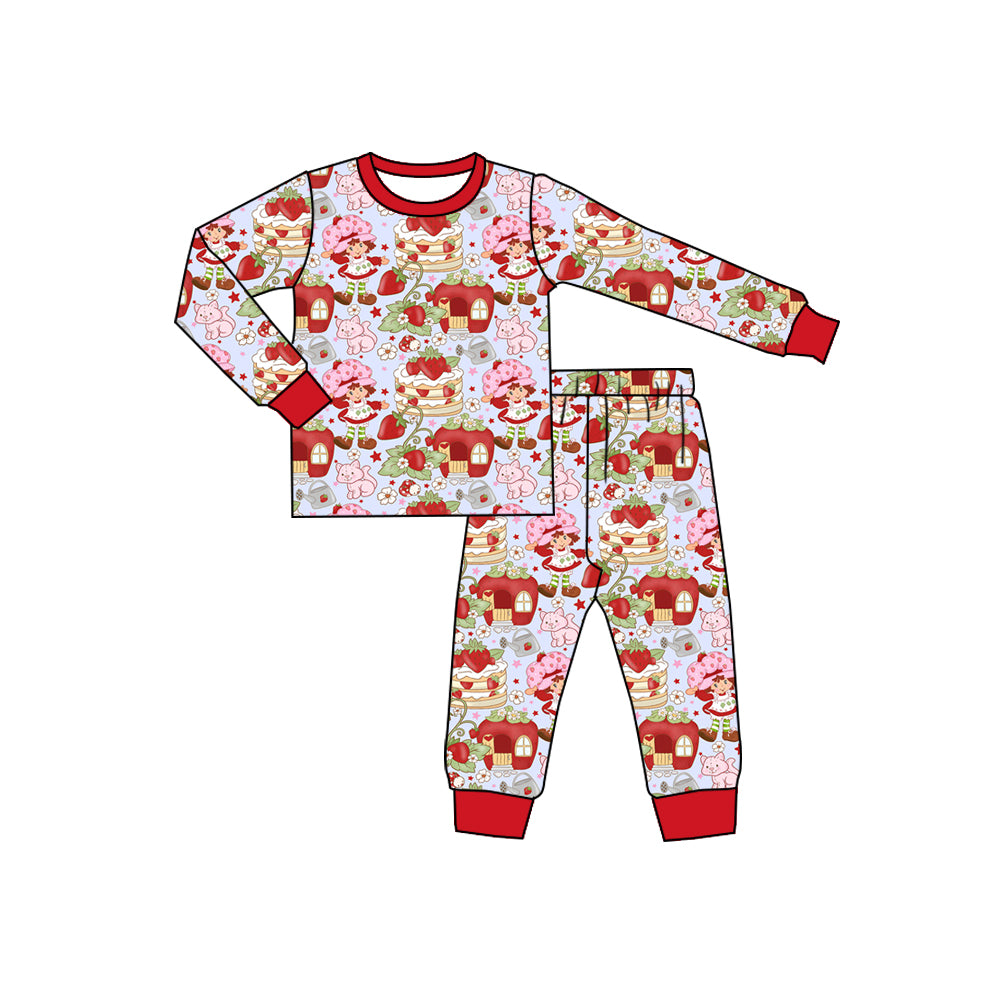 Preorder(moq 5) Baby Girls Cartoon Strawberry Girls Cakes Top Pants Pajamas Sets