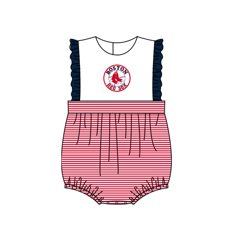Preorder (moq 5)Baby Girls Sleeveless Boston Red Sox Team Ruffle Rompers