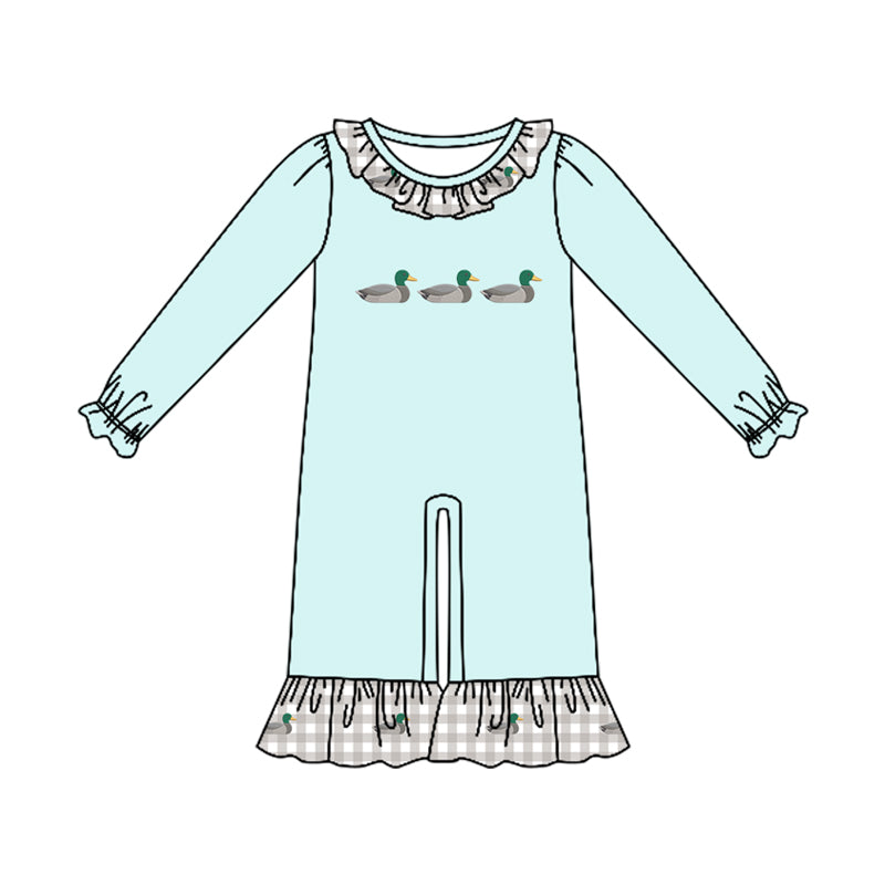 Preorder (moq 5)Baby Girls Long Sleeve Ducks Hunting Ruffle Pant Rompers