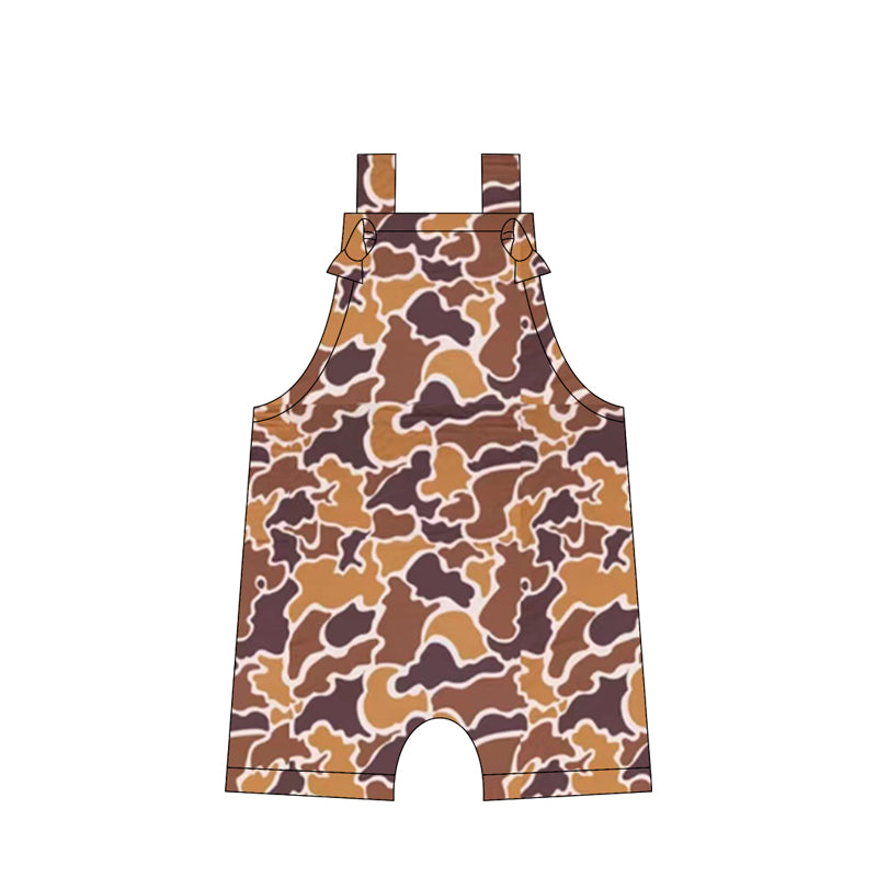 Preorder moq 5 Baby Boys Straps Bright Brown Camouflage Rompers