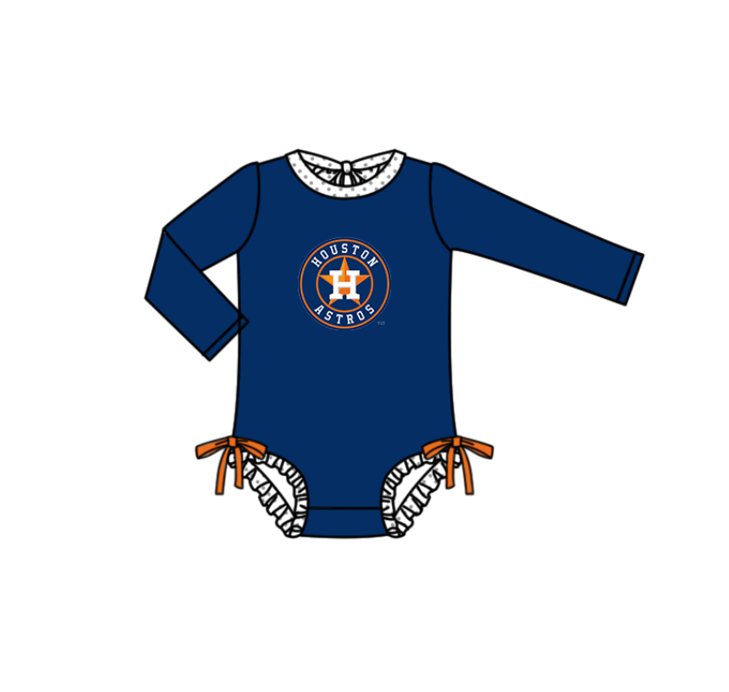 Preorder moq 5 Baby Girls Navy Long Sleeve Houston Astros Team Swimsuits