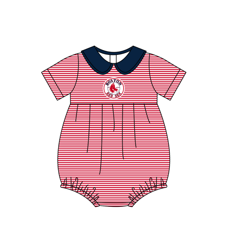 Preorder (moq 5)Baby Girls Short Sleeve Boston Red Sox Team Ruffle Rompers