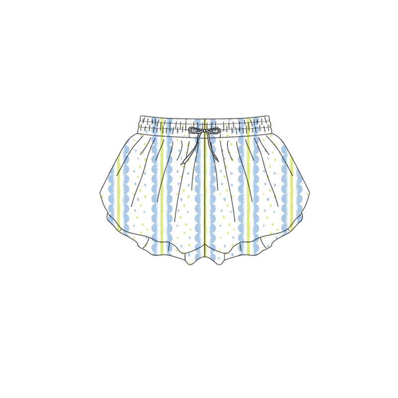 Preorder(moq 5) Baby Girls Blue Green Stripes Ruffle Shorts Bottom