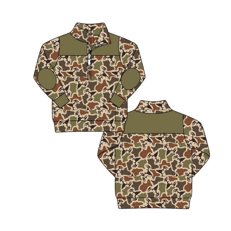 Preorder(moq 5)Boys Fall Thanksgiving Camo Dinosaur Half-Zip Top, Casual Jacket