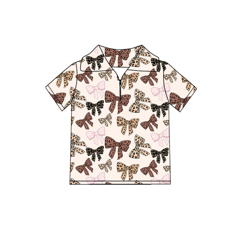 Preorder (moq 5)Baby Girls Colorful Leopard Bows Zip Pullovers Top