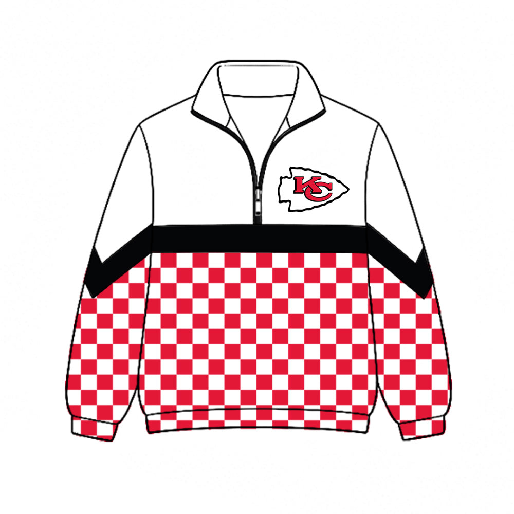 Preorder (moq 5)Baby Boys Red Checked KC Team Zip Pullovers Top