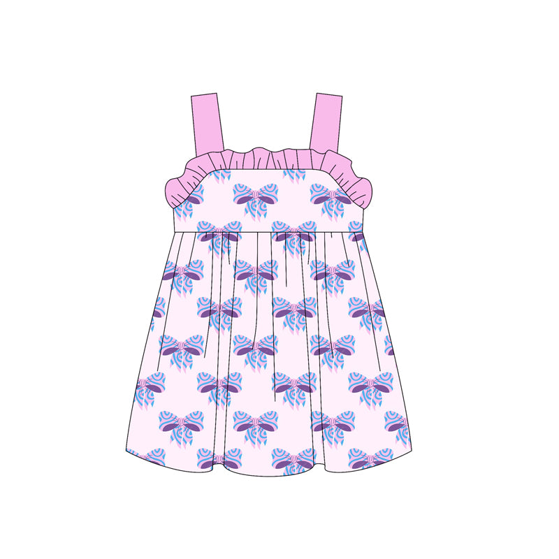 Preorder (moq 5)Baby Girls Pink Strap Leopard Bows Knee Length Dresses